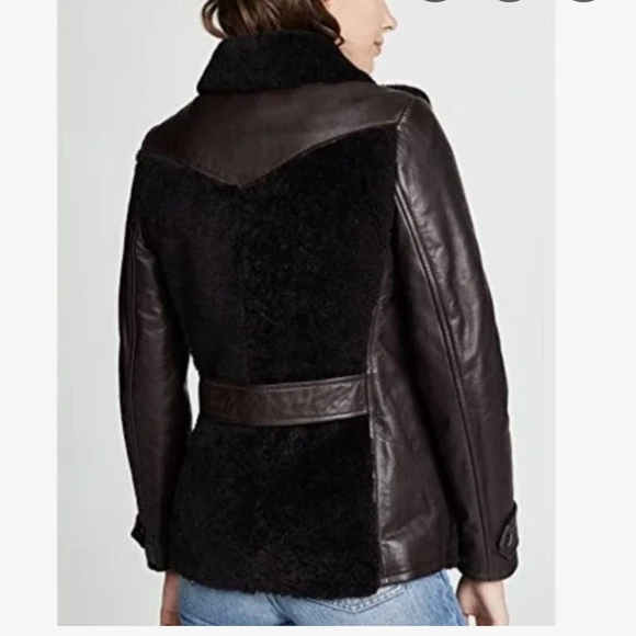 NWOT A.P.C. Brown Leather Jacket with Shearling Accents - Picture 2 of 8